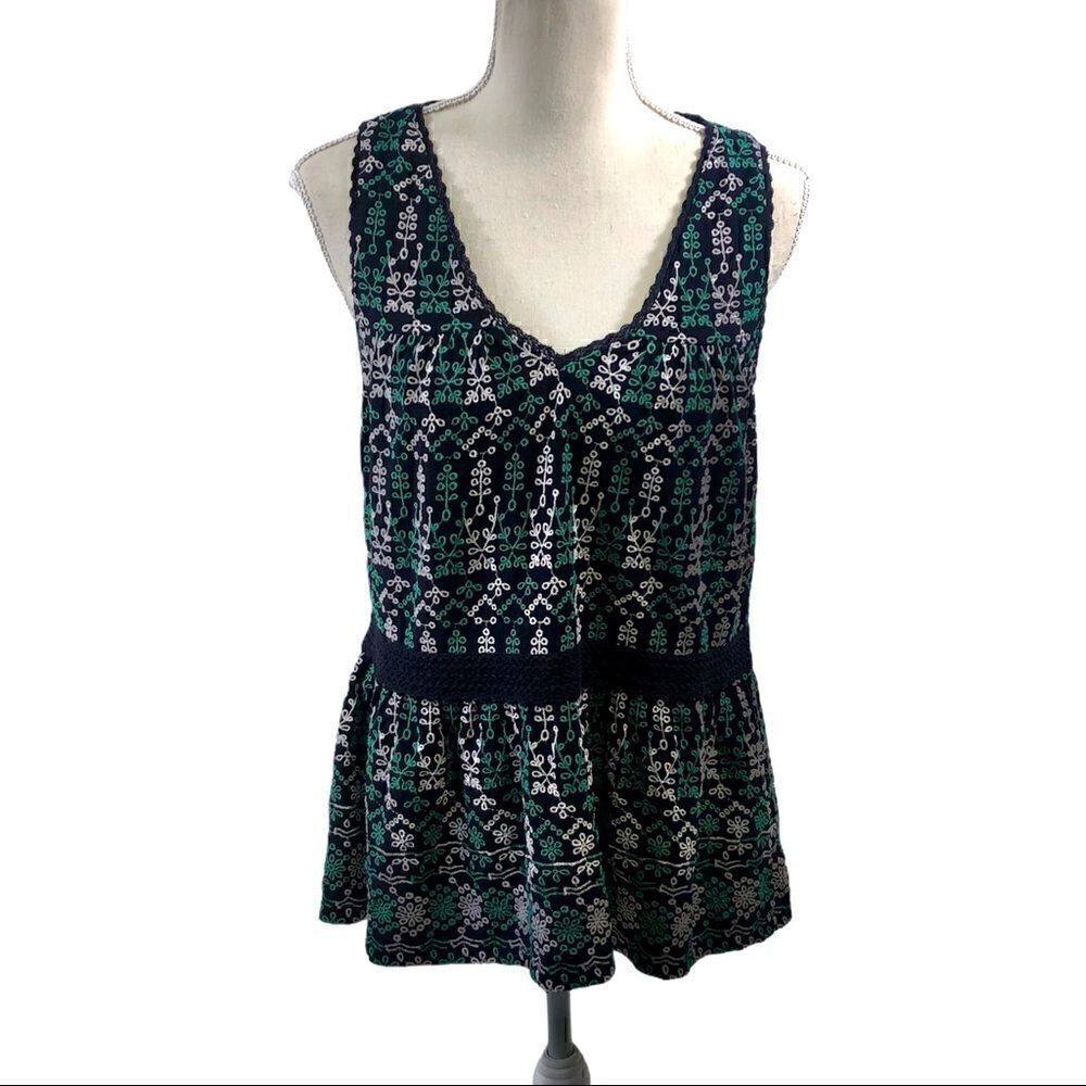 Maeve Cammie Embroidered Peplum Blouse Size S